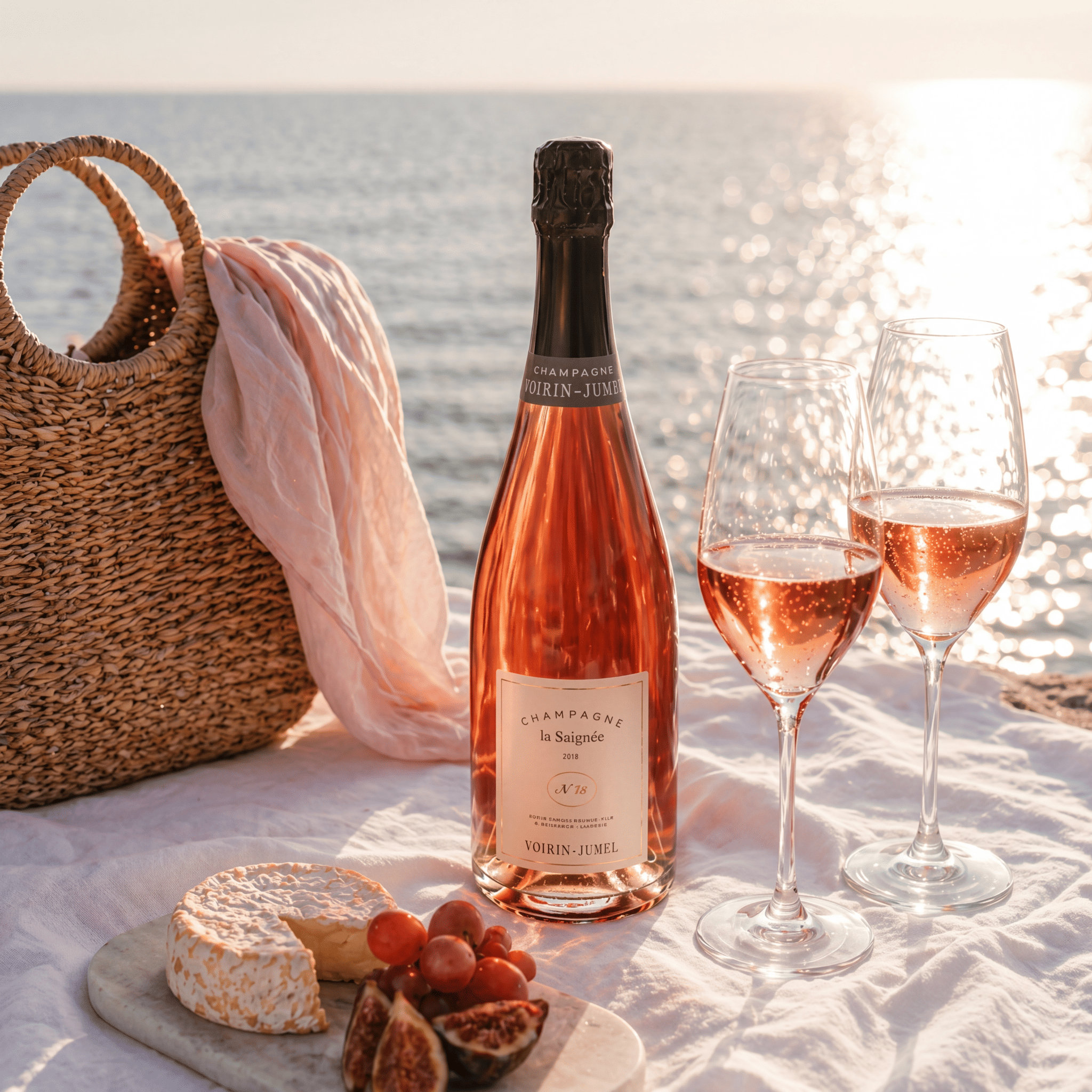 Voirin Jumel champagne rosé La saignée sur la plage